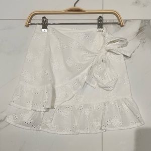 Princess Polly white tie-up lace mini skirt